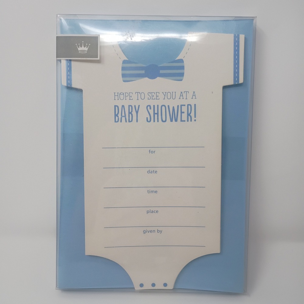 Hallmark Blue Baby Shower Invitations Boy Onesie Bow Tie 10 Count INV1020